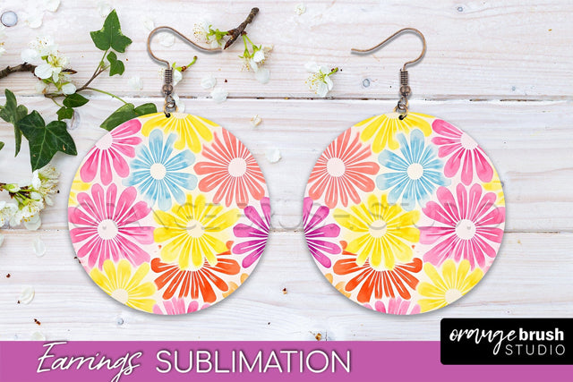 Tie Dye Earrings - Rainbow Round Earring Sublimation Sublimation OrangeBrushStudio 