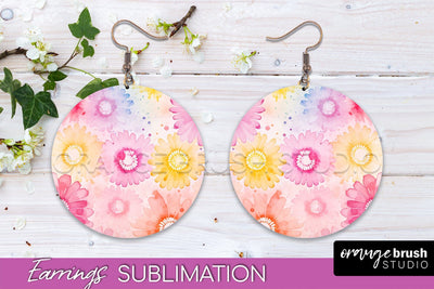 Tie Dye Earrings - Rainbow Round Earring Sublimation Sublimation OrangeBrushStudio 