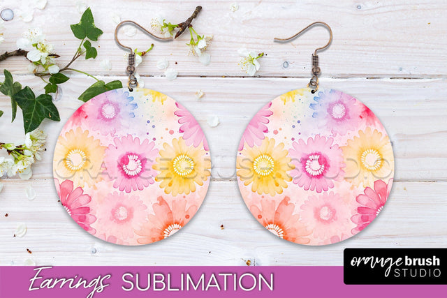 Tie Dye Earrings - Rainbow Round Earring Sublimation Sublimation OrangeBrushStudio 