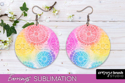 Tie Dye Earrings - Rainbow Round Earring Sublimation Sublimation OrangeBrushStudio 