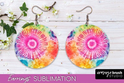 Tie Dye Earrings - Rainbow Round Earring Sublimation Sublimation OrangeBrushStudio 