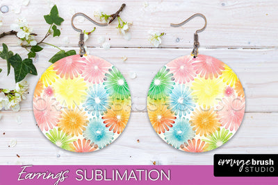 Tie Dye Earrings - Rainbow Round Earring Sublimation Sublimation OrangeBrushStudio 