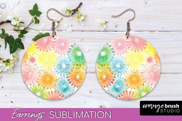 Tie Dye Earrings - Rainbow Round Earring Sublimation Sublimation OrangeBrushStudio 