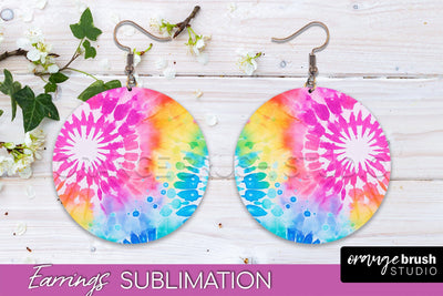 Tie Dye Earrings - Rainbow Round Earring Sublimation Sublimation OrangeBrushStudio 