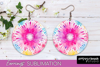 Tie Dye Earrings - Rainbow Round Earring Sublimation Sublimation OrangeBrushStudio 