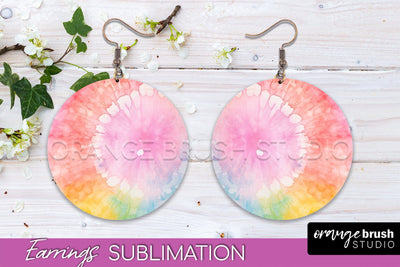Tie Dye Earrings - Rainbow Round Earring Sublimation Sublimation OrangeBrushStudio 