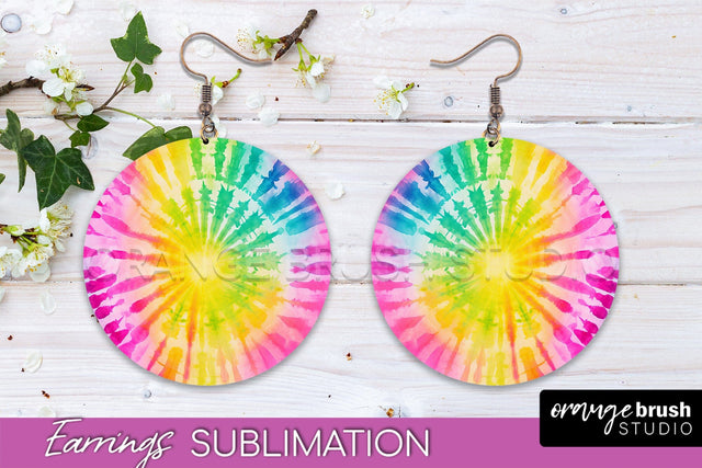 Tie Dye Earrings - Rainbow Round Earring Sublimation Sublimation OrangeBrushStudio 