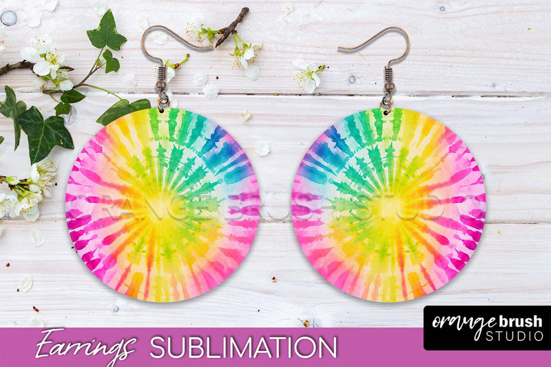 Tie Dye Earrings - Rainbow Round Earring Sublimation Sublimation OrangeBrushStudio 
