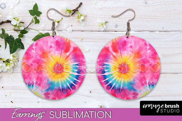Tie Dye Earrings - Rainbow Round Earring Sublimation Sublimation OrangeBrushStudio 
