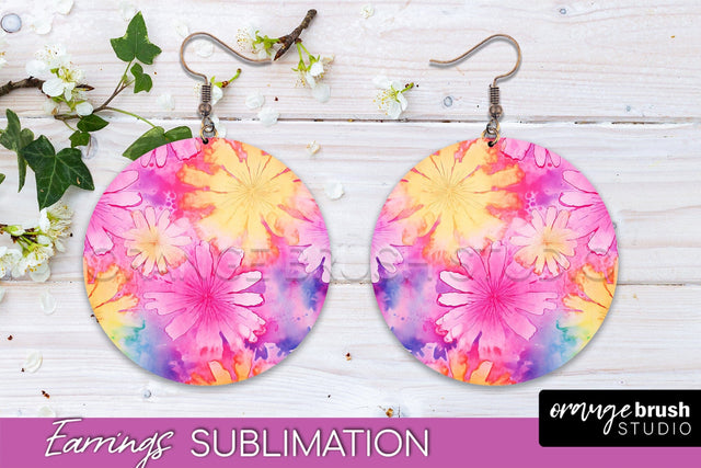 Tie Dye Earrings - Rainbow Round Earring Sublimation Sublimation OrangeBrushStudio 