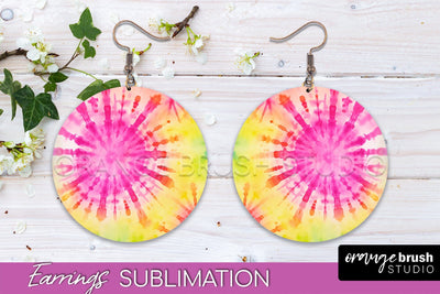Tie Dye Earrings - Rainbow Round Earring Sublimation Sublimation OrangeBrushStudio 