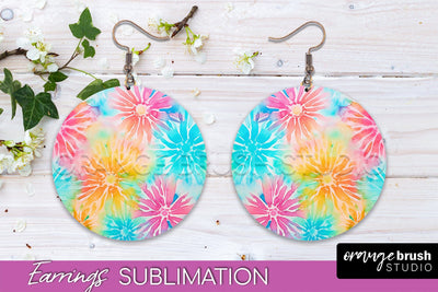 Tie Dye Earrings - Rainbow Round Earring Sublimation Sublimation OrangeBrushStudio 