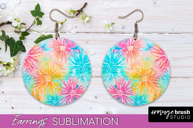 Tie Dye Earrings - Rainbow Round Earring Sublimation Sublimation OrangeBrushStudio 