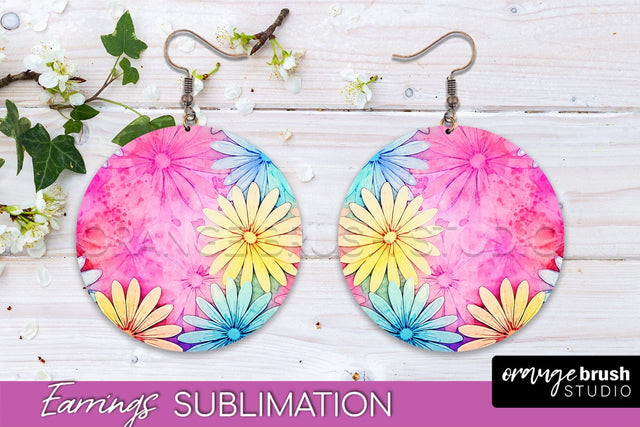 Tie Dye Earrings - Rainbow Round Earring Sublimation Sublimation OrangeBrushStudio 