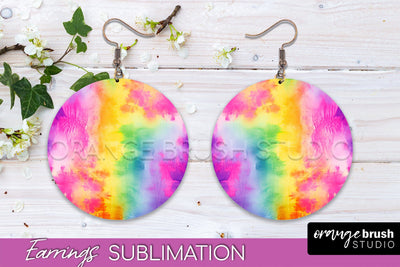 Tie Dye Earrings - Rainbow Round Earring Sublimation Sublimation OrangeBrushStudio 