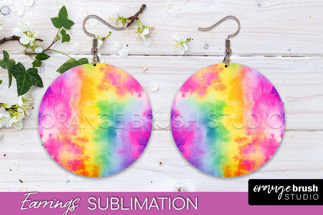 Tie Dye Earrings - Rainbow Round Earring Sublimation Sublimation OrangeBrushStudio 