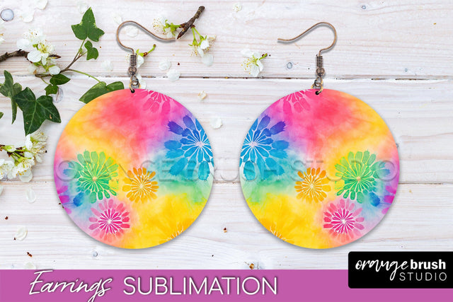Tie Dye Earrings - Rainbow Round Earring Sublimation Sublimation OrangeBrushStudio 