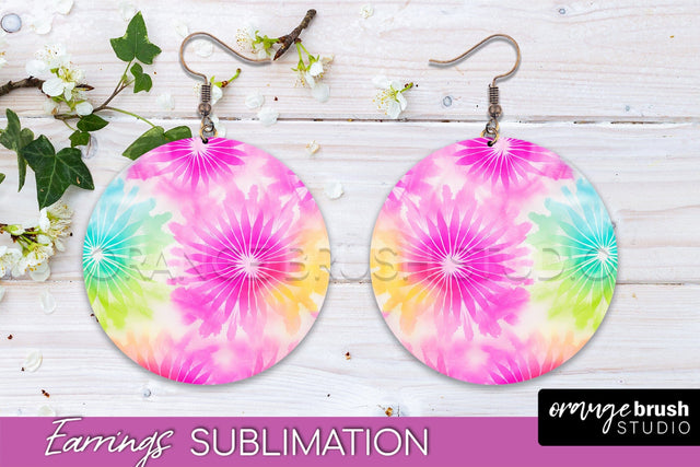 Tie Dye Earrings - Rainbow Round Earring Sublimation Sublimation OrangeBrushStudio 