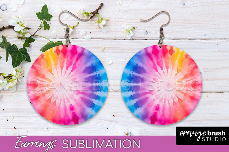 Tie Dye Earrings - Rainbow Round Earring Sublimation Sublimation OrangeBrushStudio 