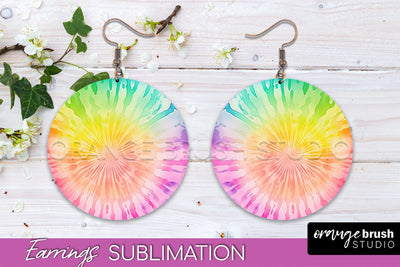 Tie Dye Earrings - Rainbow Round Earring Sublimation Sublimation OrangeBrushStudio 