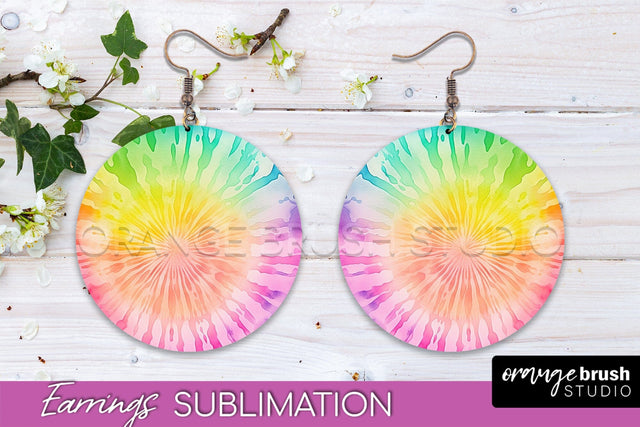 Tie Dye Earrings - Rainbow Round Earring Sublimation Sublimation OrangeBrushStudio 