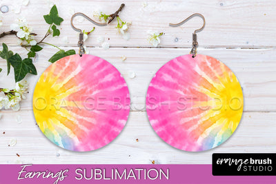 Tie Dye Earrings - Rainbow Round Earring Sublimation Sublimation OrangeBrushStudio 