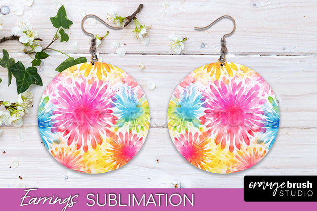 Tie Dye Earrings - Rainbow Round Earring Sublimation Sublimation OrangeBrushStudio 