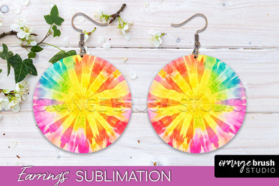 Tie Dye Earrings - Rainbow Round Earring Sublimation Sublimation OrangeBrushStudio 