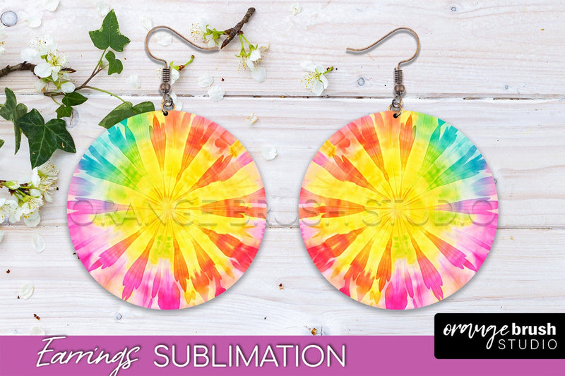 Tie Dye Earrings - Rainbow Round Earring Sublimation Sublimation OrangeBrushStudio 