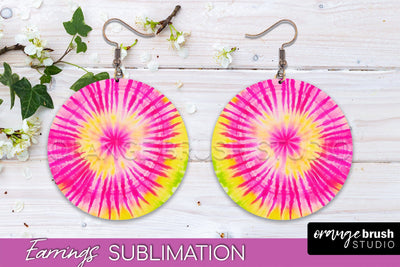 Tie Dye Earrings - Rainbow Round Earring Sublimation Sublimation OrangeBrushStudio 