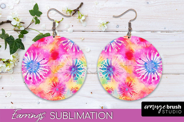 Tie Dye Earrings - Rainbow Round Earring Sublimation Sublimation OrangeBrushStudio 