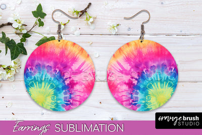 Tie Dye Earrings - Rainbow Round Earring Sublimation Sublimation OrangeBrushStudio 
