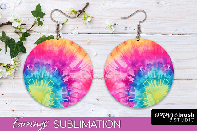 Tie Dye Earrings - Rainbow Round Earring Sublimation Sublimation OrangeBrushStudio 