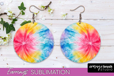 Tie Dye Earrings - Rainbow Round Earring Sublimation Sublimation OrangeBrushStudio 