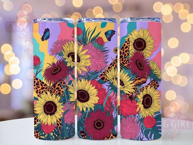 Tie Dye Leopard Sunflower 20oz Tumbler, Leopard Print, 20oz Wrap, Sublimation Design, Floral Tumbler, Boho Style, PNG File Sublimation SvggirlplusArt 