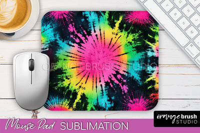 Tie Dye Mouse Pad Sublimation - Neon Mousepad PNG Design Sublimation OrangeBrushStudio 