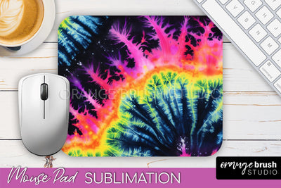 Tie Dye Mouse Pad Sublimation - Neon Mousepad PNG Design Sublimation OrangeBrushStudio 
