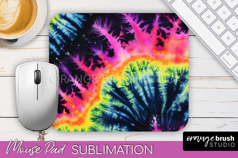 Tie Dye Mouse Pad Sublimation - Neon Mousepad PNG Design Sublimation OrangeBrushStudio 
