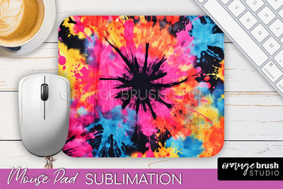 Tie Dye Mouse Pad Sublimation - Neon Mousepad PNG Design Sublimation OrangeBrushStudio 