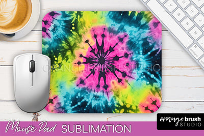 Tie Dye Mouse Pad Sublimation - Neon Mousepad PNG Design Sublimation OrangeBrushStudio 