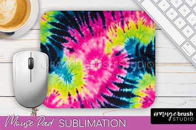 Tie Dye Mouse Pad Sublimation - Neon Mousepad PNG Design Sublimation OrangeBrushStudio 