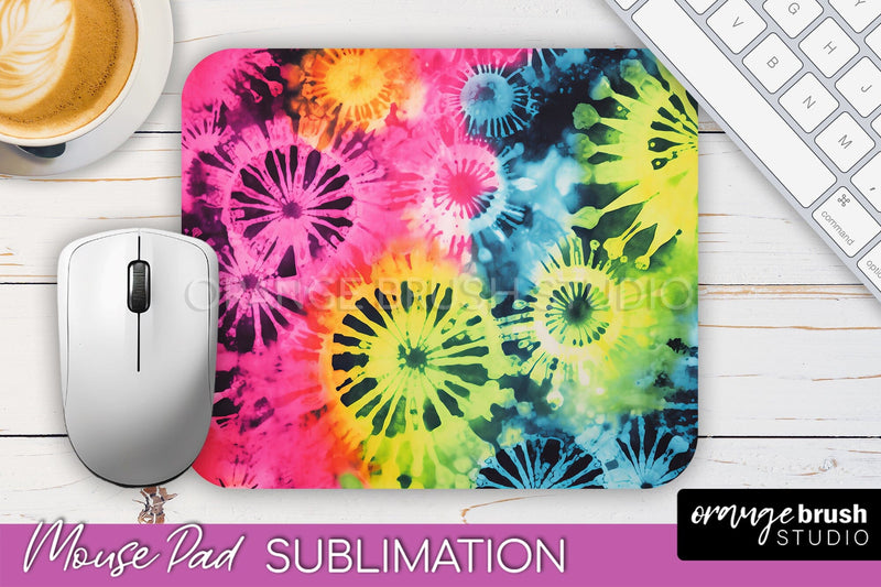 Tie Dye Mouse Pad Sublimation - Neon Mousepad PNG Design Sublimation OrangeBrushStudio 