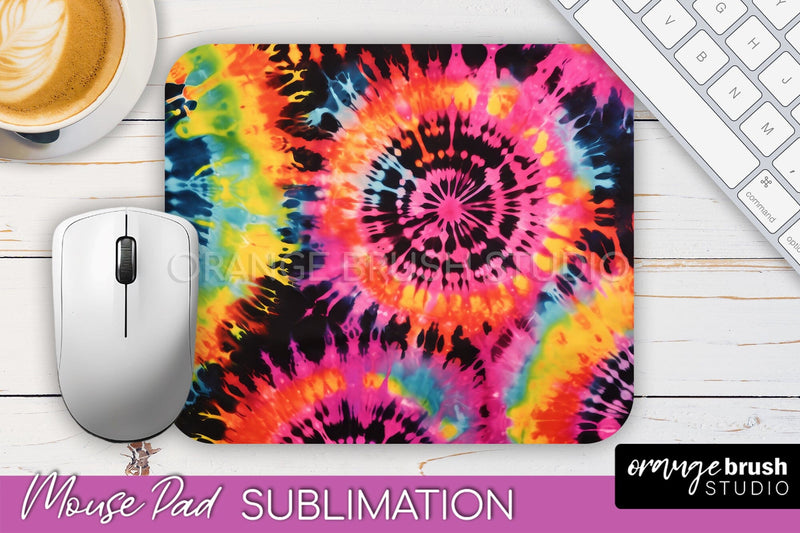 Tie Dye Mouse Pad Sublimation - Neon Mousepad PNG Design Sublimation OrangeBrushStudio 