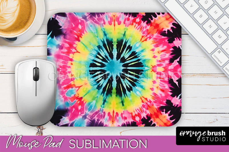 Tie Dye Mouse Pad Sublimation - Neon Mousepad PNG Design Sublimation OrangeBrushStudio 