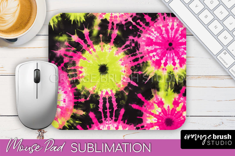 Tie Dye Mouse Pad Sublimation - Neon Mousepad PNG Design Sublimation OrangeBrushStudio 