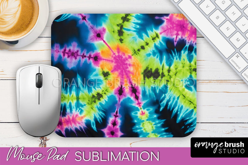 Tie Dye Mouse Pad Sublimation - Neon Mousepad PNG Design Sublimation OrangeBrushStudio 