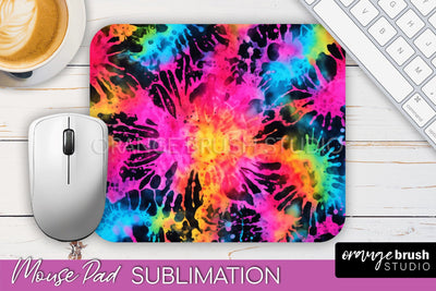 Tie Dye Mouse Pad Sublimation - Neon Mousepad PNG Design Sublimation OrangeBrushStudio 