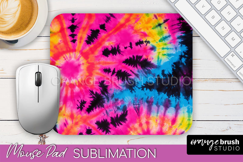 Tie Dye Mouse Pad Sublimation - Neon Mousepad PNG Design Sublimation OrangeBrushStudio 