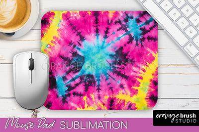 Tie Dye Mouse Pad Sublimation - Neon Mousepad PNG Design Sublimation OrangeBrushStudio 