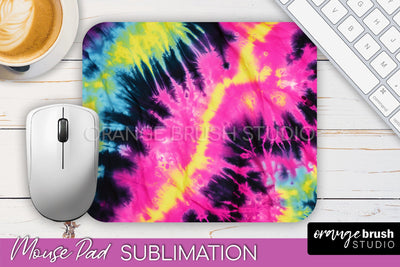 Tie Dye Mouse Pad Sublimation - Neon Mousepad PNG Design Sublimation OrangeBrushStudio 